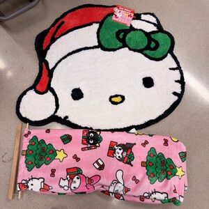 🎄 Hello Kitty Christmas Cozy Set - Plush Throw Blanket + Room Rug